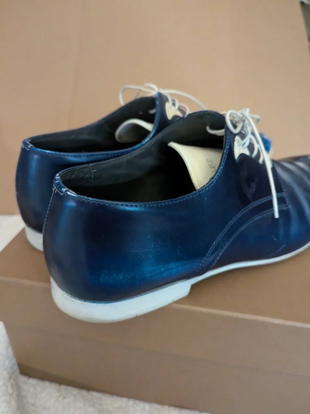 HUGO BOSS Mens Blue Leather Dress Shoes Size 9 